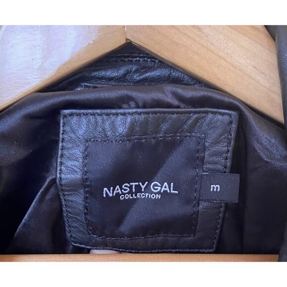 Nasty Gal Real Leather Biker Motorcycle Jacket Fringe Buckle Belt Moto Sz M - Picture 6 of 9